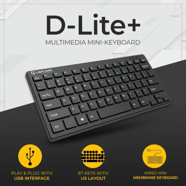 Lapcare D-Lite-Blk Multimedia Mini Wired Keyboard (Black)