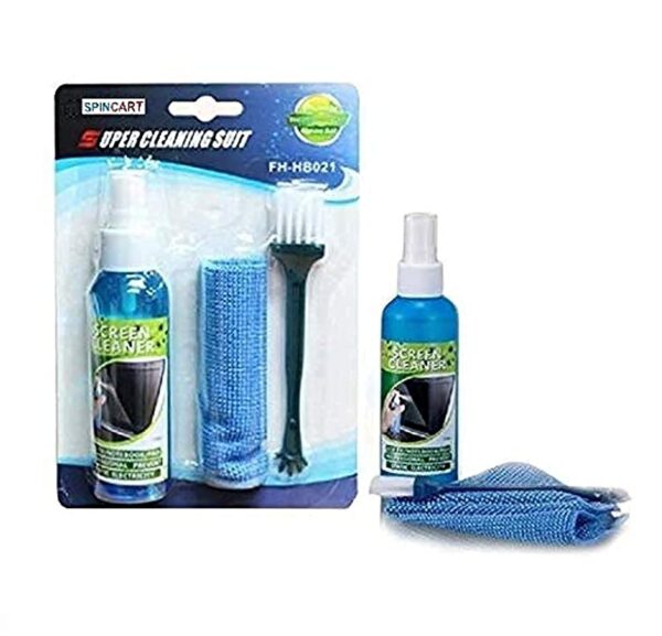 spincart 3 in 1 Screen Cleaning Set for PC, Laptops, Monitors, Quality 100ml with Micro Fiber Cloth and Brush