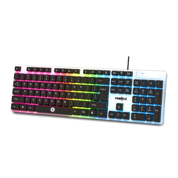 FRONTECH Wired Gaming Keyboard with 104 Keys | Rainbow Backlight Effect